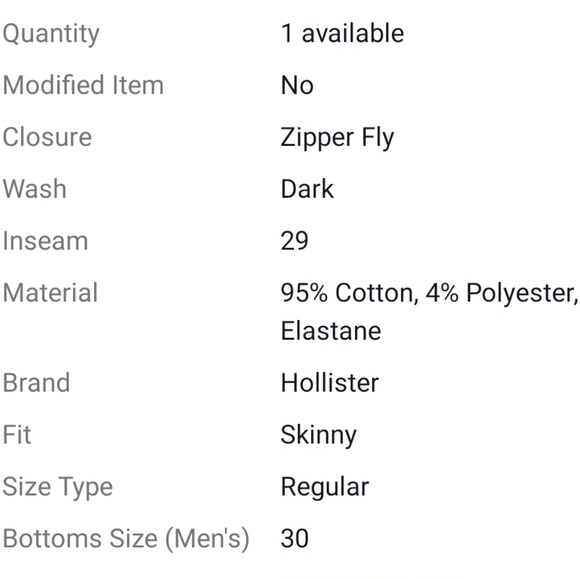 Hollister Men's Dark Wash 30Wx30L Skinny Jeans 🆕️ - Picture 12 of 14